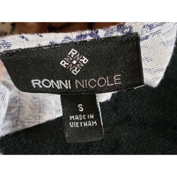 Ronni Nicole Womens White & Blue Polyester Short Sleeve Round Neck Shift Dress S - Picture 8 of 12